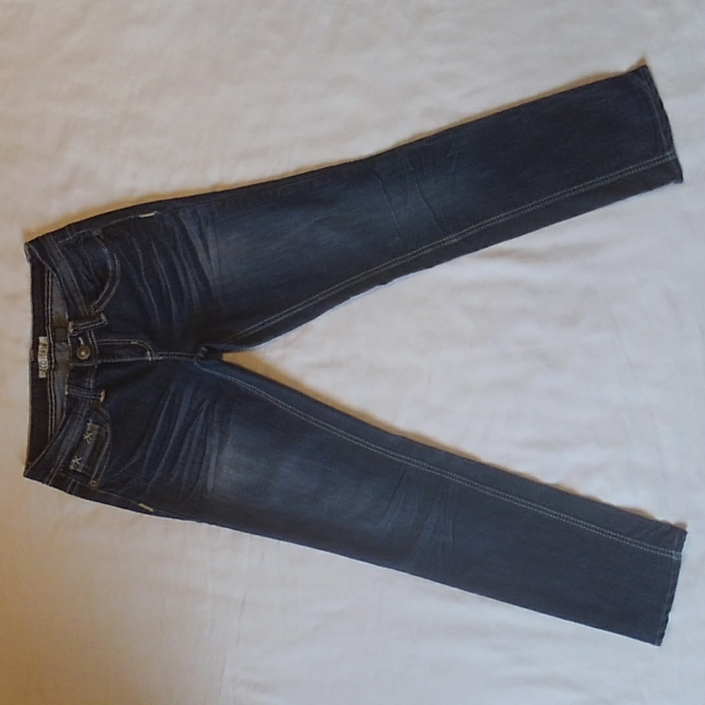 ZCO Jeans Tapered Leg Denim Blue Jeans Embroidered & Flapped Pockets Sz 7